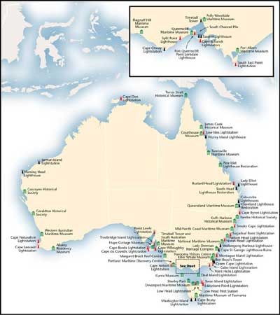 Map of Australia showing Museum Locations